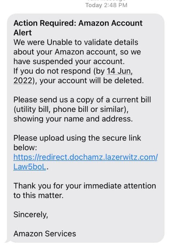 9999998366@secureamazon.com | Amazon account alert | Phishing