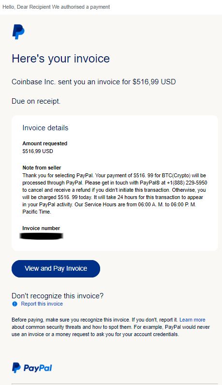 PayPal coinbase invoice | Phishing