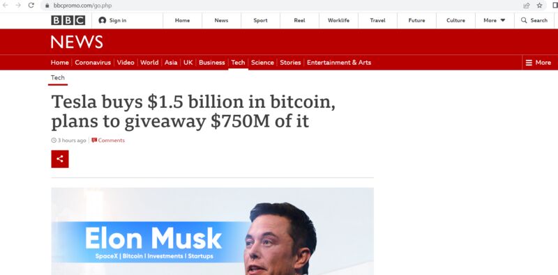 Bbcpromo.com | BBC Elon Musk Bitcoin Giveaway $750M | 1 report